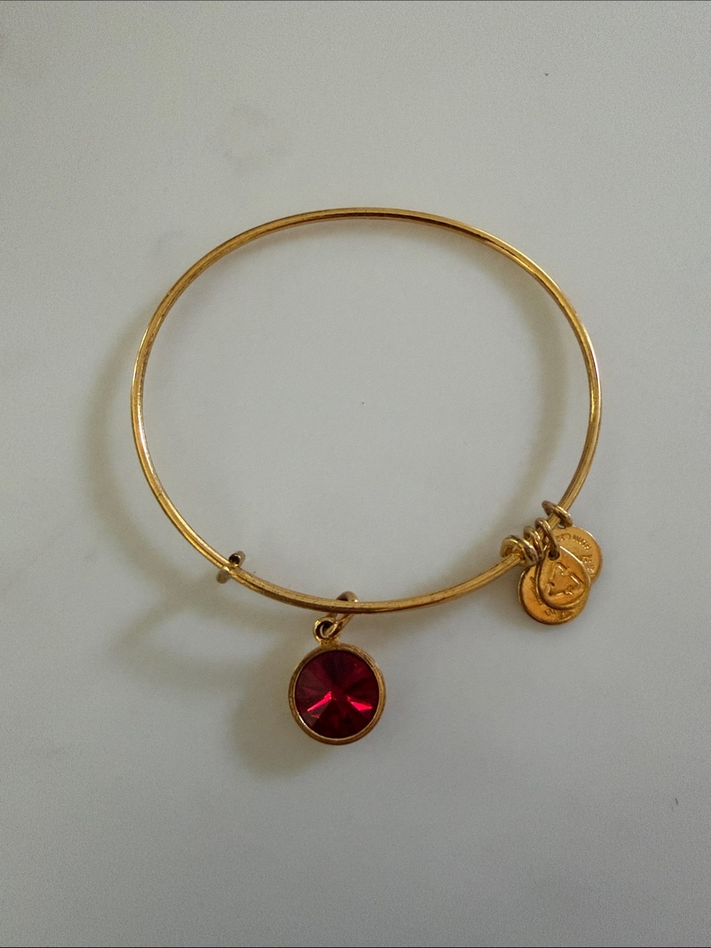 Alex and Ani Gold-Tone Bangle with Red Crystal Charm